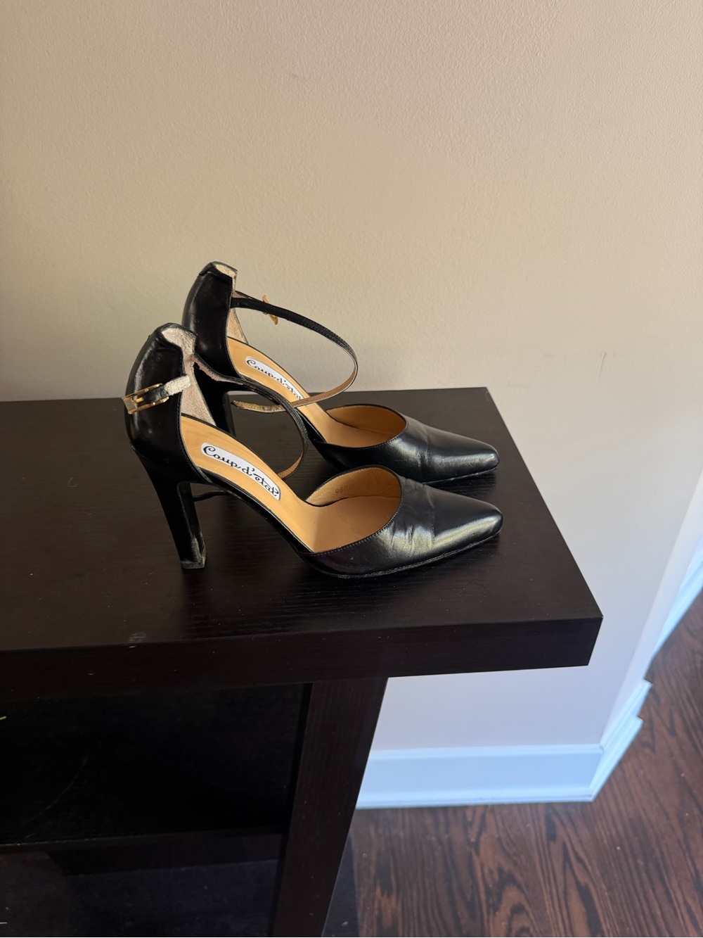 Coup d’ etat Black Pointed-Toe Ankle-Strap heels